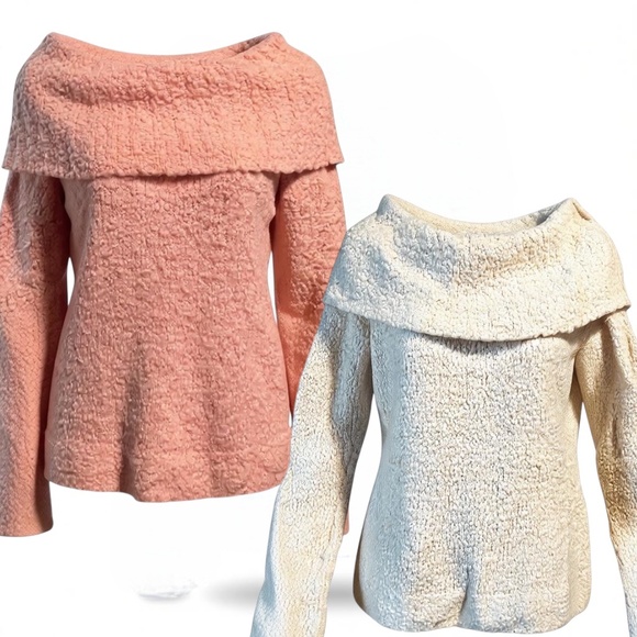 bebe Sweaters - Bebe Sweaters Set  off the shoulder or cowl Pink and Cream Size L Party Vintage